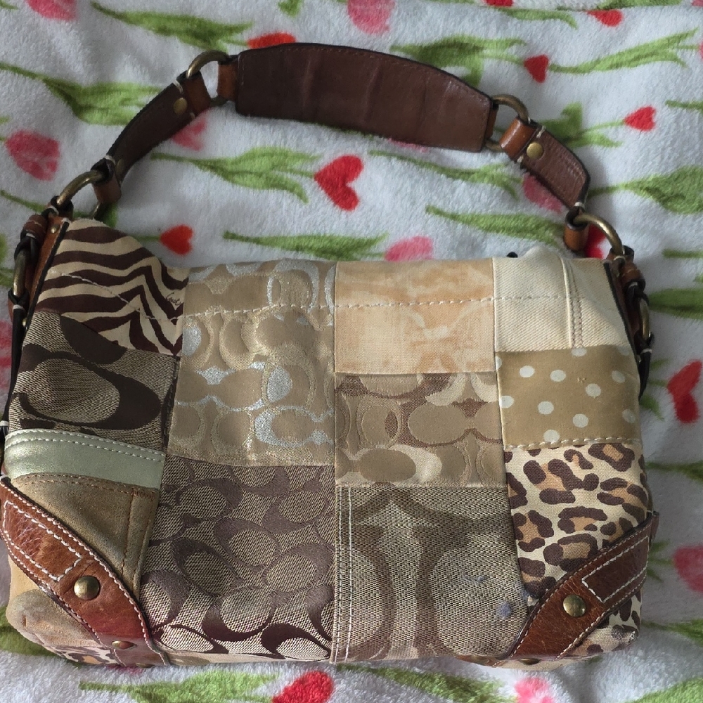 Patchwork Beige & Brown Shoulder Bag - image 1